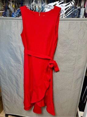 Calvin Klein Red Sleeveless Ruffle-Tie Midi Dress